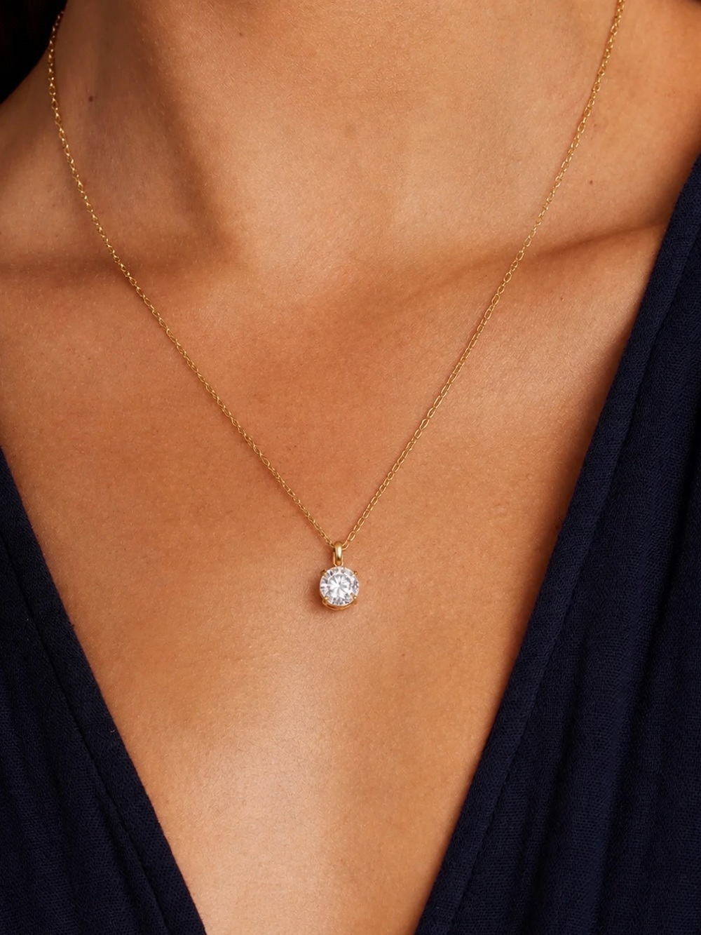 Gold Chain Round Crystal Pendant ( 8507)